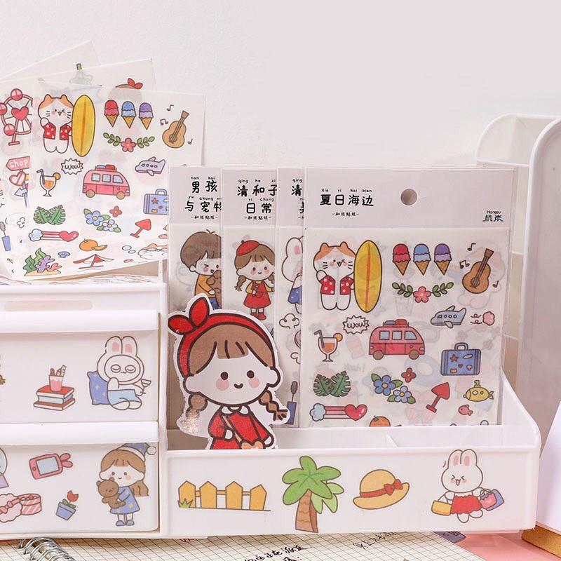 Sticker Kute Dán Trang Trí Bình Nước, Cốc, Thủy Tinh, Tập Vở.....