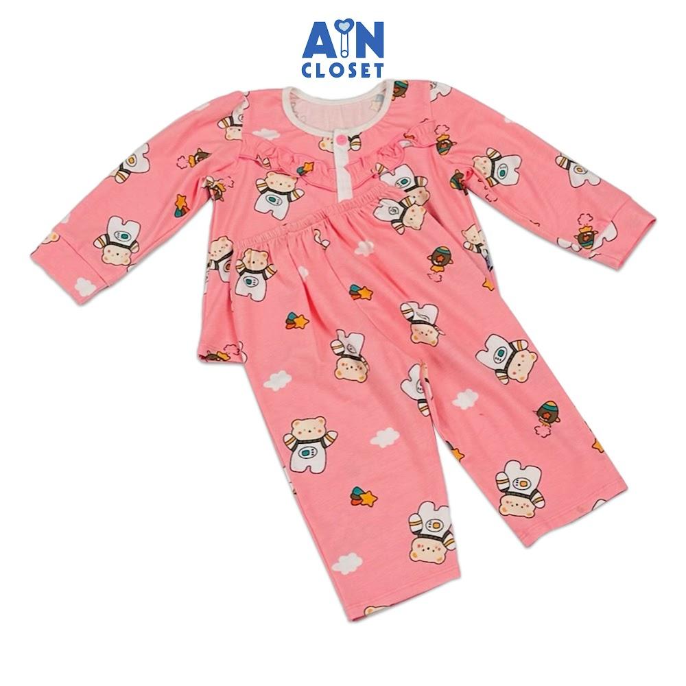 Bộ quần áo Dài bé gái họa tiết Gấu Phi Hành Gia Hồng Thun cotton - AICDBGYGAPWI - AIN Closet