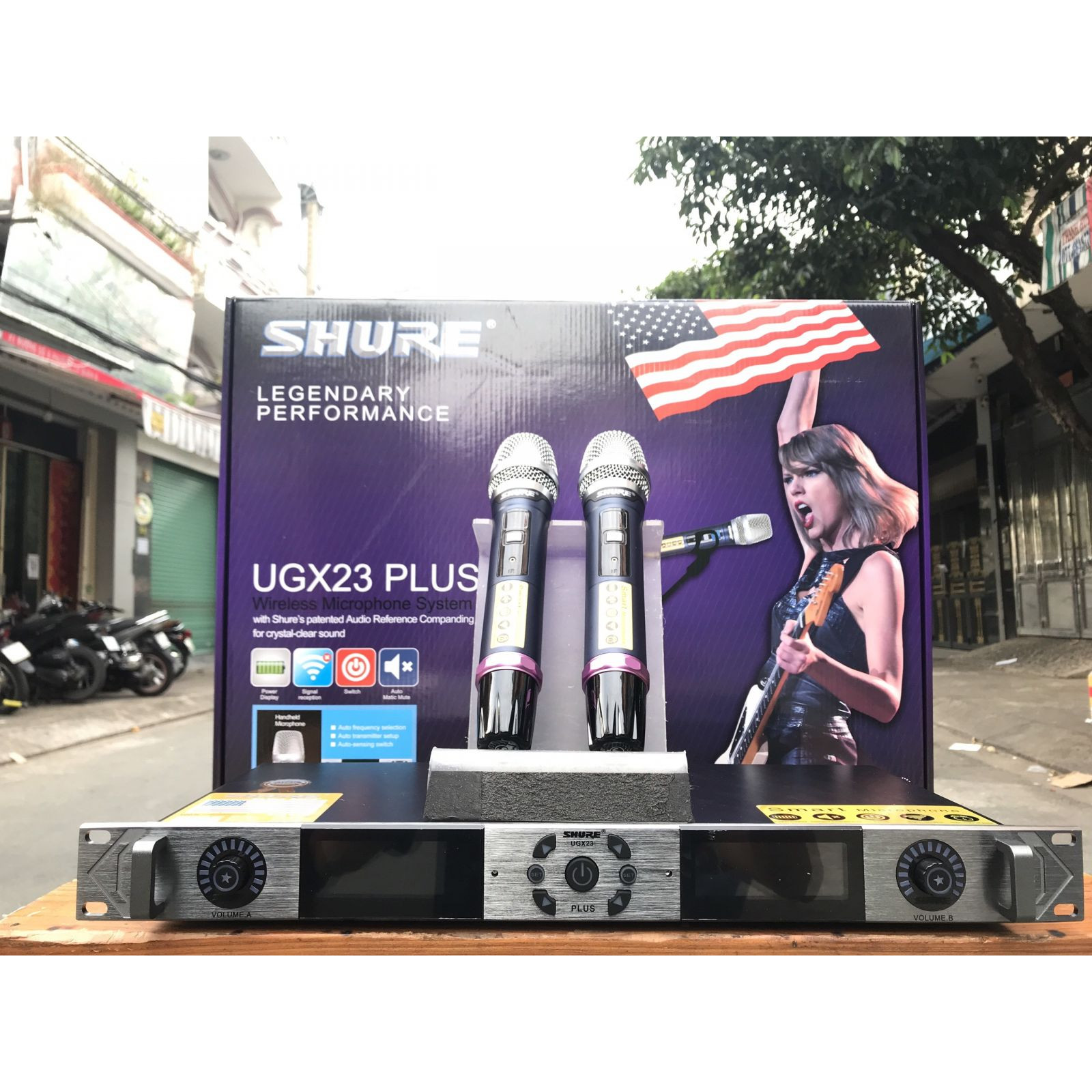 Micro Shure UGX23 Plus 4 râu vỉ tím, thu sóng siêu khỏe, hát siêu nhẹ, tự ngắt - Hàng nhập khẩu