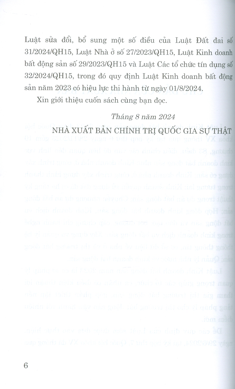 Luật Kinh Doanh Bất Động Sản Năm 2023 (Sửa Đổi, Bổ Sung Năm 2024)