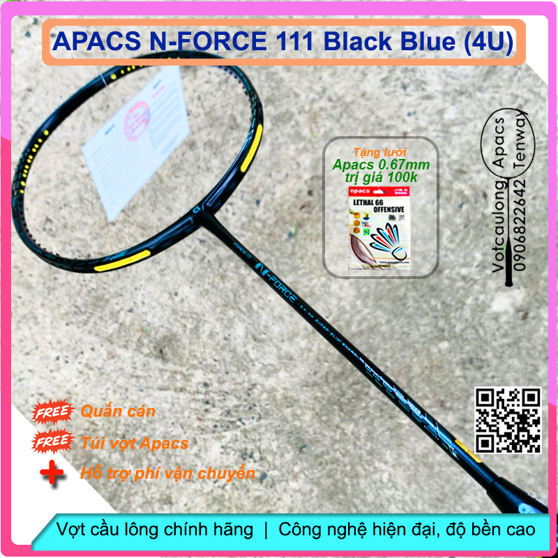 Vợt cầu lông Apacs N-Force 111 Black Blue - 4U (NEW) Vợt chuyên công, thân đũa chống cản gió
