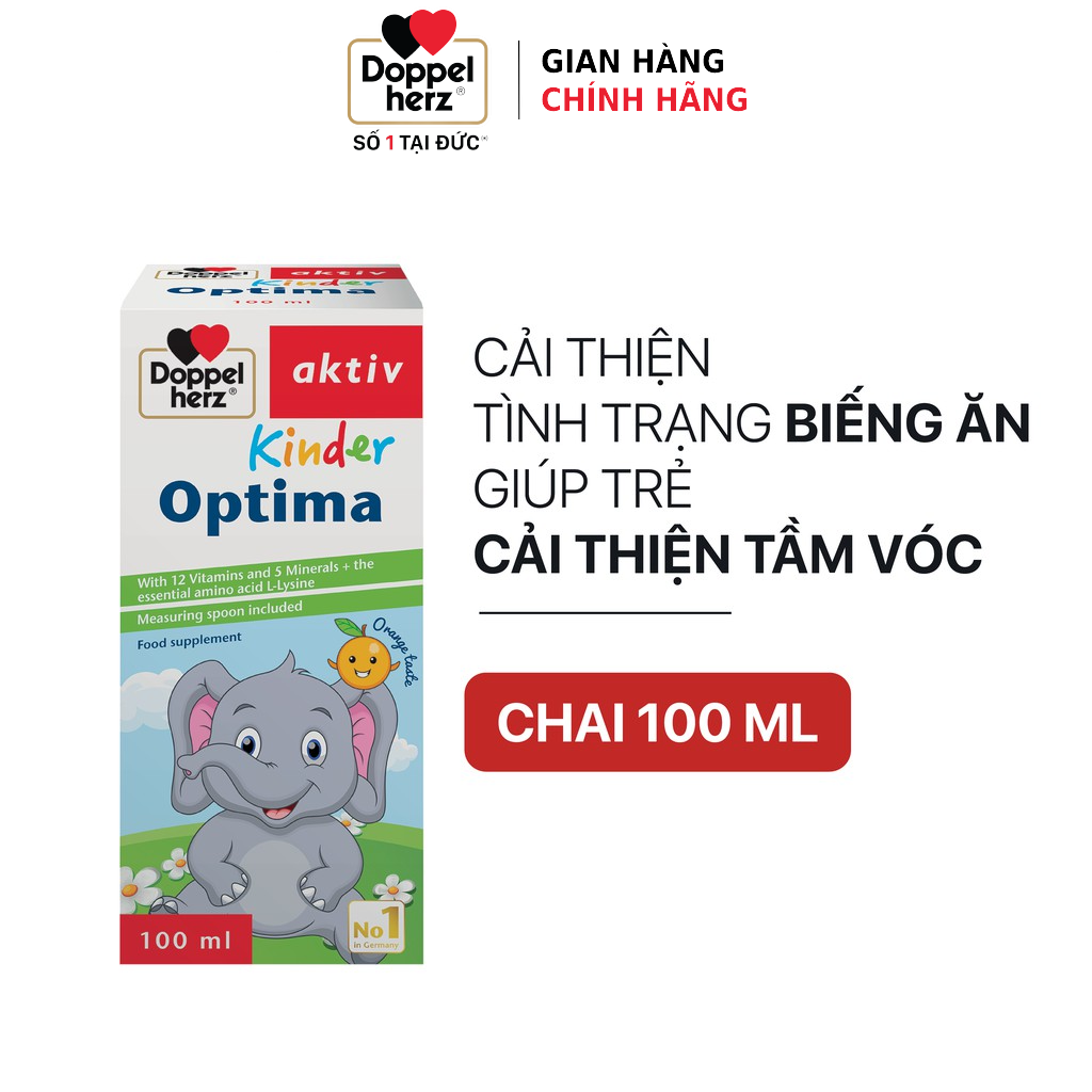 [QUÀ TẾT 2023] Combo bé khỏe ăn ngon, vươn cao tầm vóc Doppelherz 02 Kinder Optima (100ml) + 02 Kinder Calciovin (200ml)