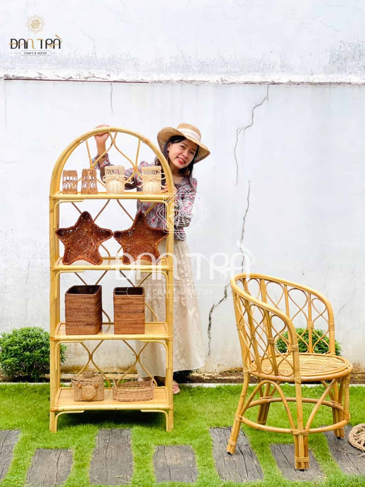 Kệ Mây Vòm Đơn Giản 1m5 - Kệ Mây Đựng Sách Nhẹ Nhàng - Kệ Mây Decor Phòng- Xưởng Bàn Ghế Mây Tre ĐAN TRÀ