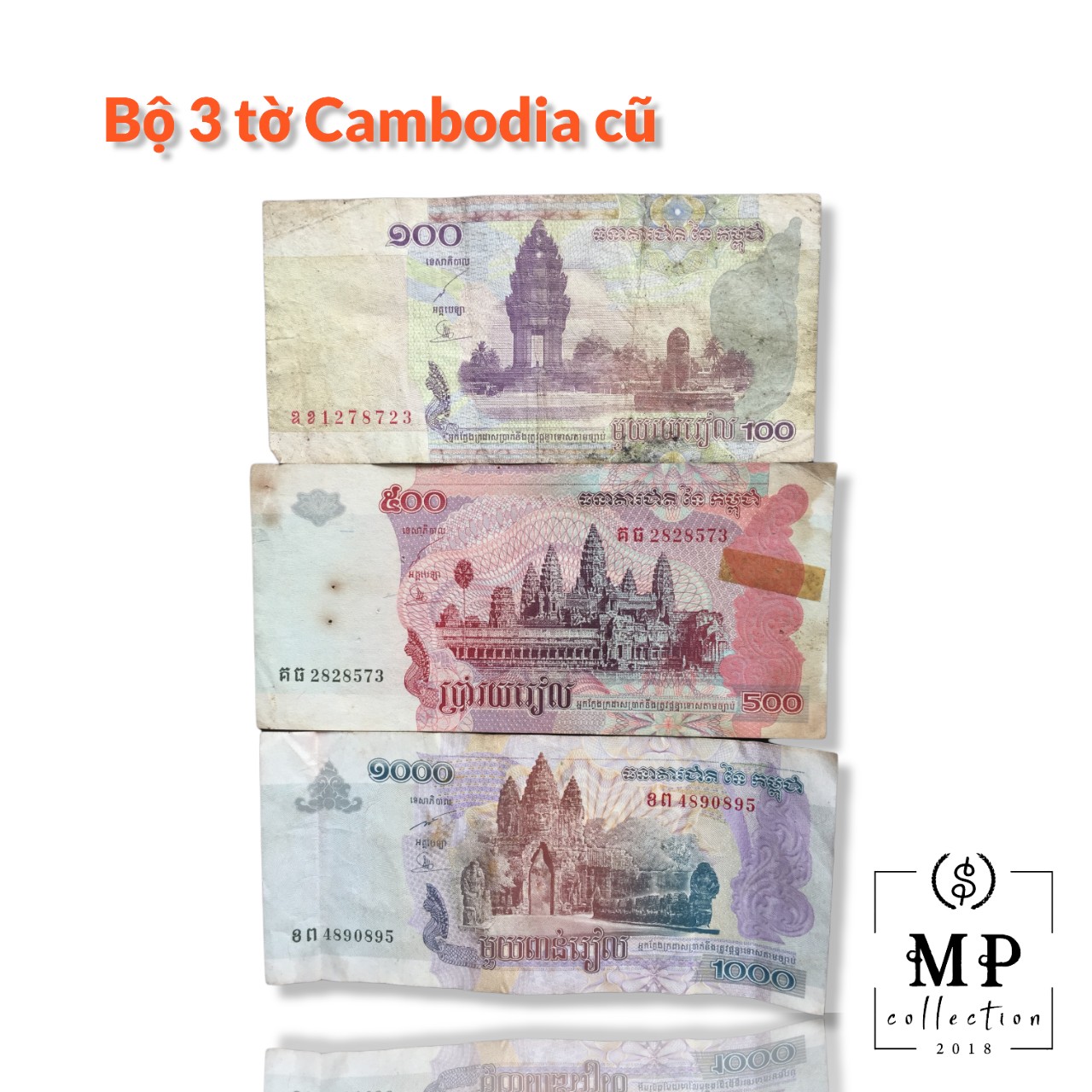 Set 3 tờ Cambodia Campuchia đã qua sử dụng có hình ảnh Angkowat.