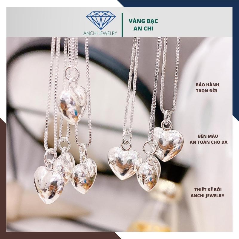 Bộ trang sức bạc trẻ trung, day chuyền mặt tim khắc tên, An chi jewelry