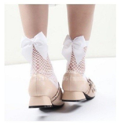 Tất lưới, vớ lưới cổ chân ngắn Đính Nơ phong cách thời trang Lolita Nhật Bản