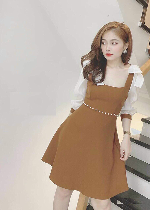 Đầm Thun Nữ Xòe Phối Lưới Đính Hạt Duyên Dáng