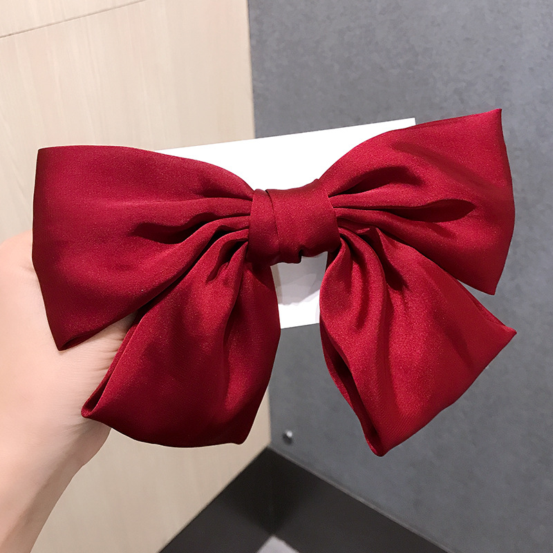 Dây buộc tóc nơ to, kẹp tóc nơ to phong cách tiểu thư điệu đà, nơ buộc tóc vải satin PK21-4-015