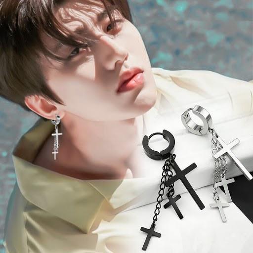 Bông tai Nam cái Kẹp không Cần Bấm Lỗ Tai Hình loan giá Titan ko Đen TT 2442 - một chiếc