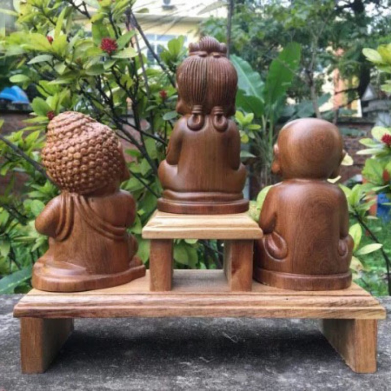 Bộ tượng gỗ tam phật thiền gỗ bách xanh đặt bàn trà, bàn làm việc - Tượng gỗ thưởng trầm, thưởng trà, trang trí tiểu cảnh