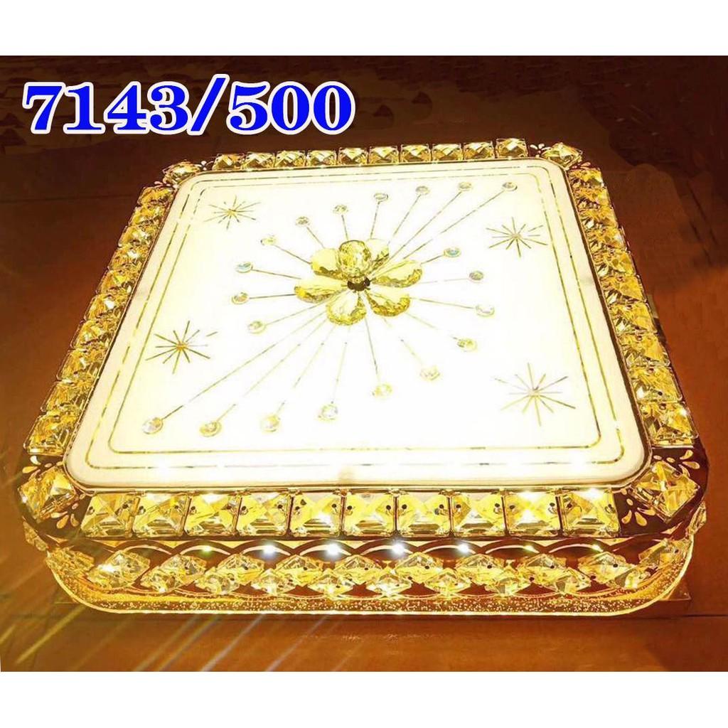 Đèn ốp trần pha lê hình vuông Kích thước 500x500, ánh sáng led 3 mầu CL7143 cho không gian phòng khách, chiếu nghỉ