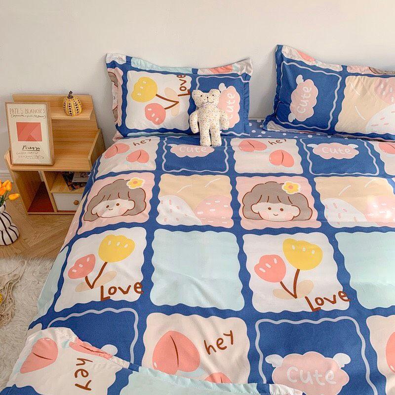 Bộ chăn ga gối bé tóc nâu Cotton Poly cao cấp GenZ Bedding, chăn ga Hàn Quốc, miễn phí bo chun ga giường theo yêu cầu