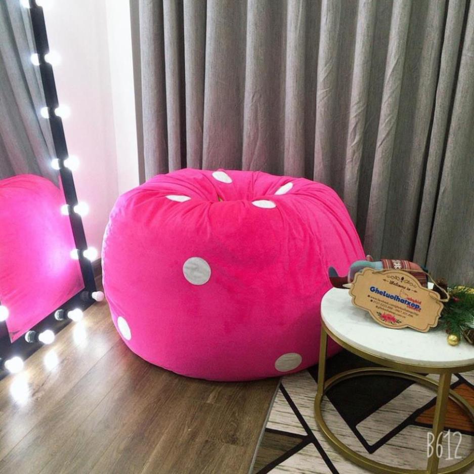 Ghế xốp hình quả dâu cao cấp Babykid, cỡ L, chất vải nhung lạnh Hàn quốc màu hồng