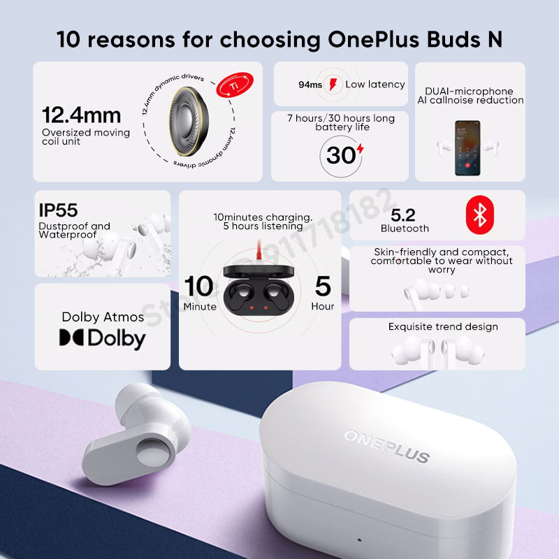 OnePlus Buds N Nord Buds TWs Tarphone Bluetooth 5.2 AI Noise DEFENING TRUE WIRELEPTY TIPTONE IP55 CHO ONEPLUS 11 10PRO Màu