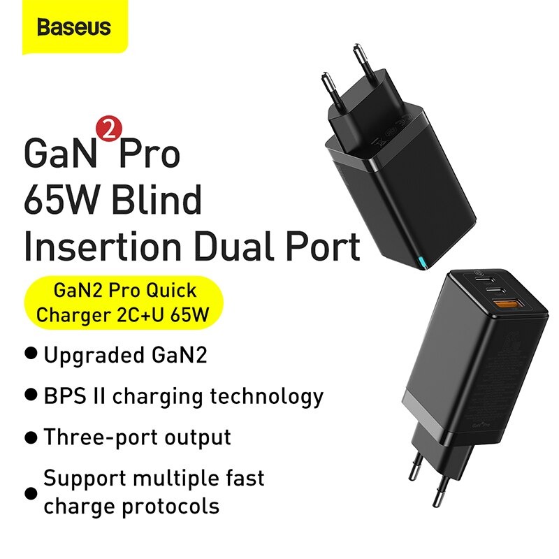 Củ Sạc Baseus GaN2 Pro Charging Charger C+C+A 65W Charging Set - Hàng Chính Hãng