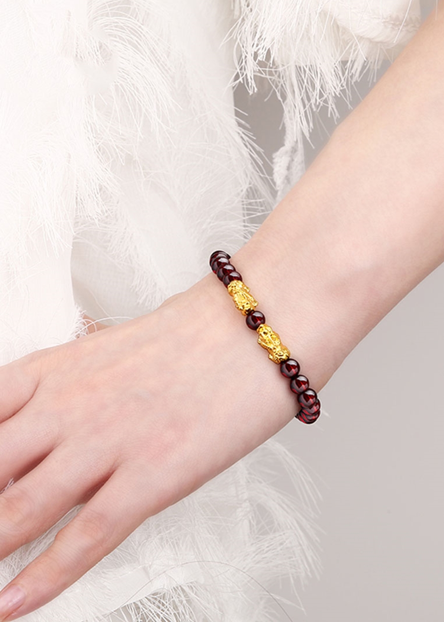 Vòng Tay 2 Tỳ Hưu Đá Hồng Thạch Lựu Garnet Tự Nhiên