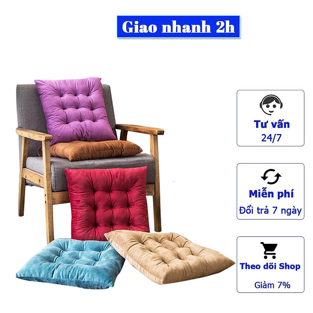 Nệm nhung lót ghế ngồi văn phòng, đệm tựa lưng sofa hình vuông kiểu dáng hiện đại với nhiều màu sắc khác nhau - Đệm lót ngồi êm ái, giữ nhiệt tốt cho mùa thu đông