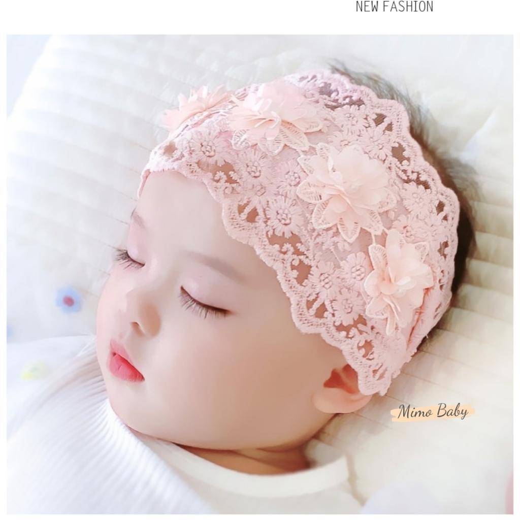 Băng đô che thóp, turban cho bé gái vải voan đính bông hoa xinh xắn BD72 Mimo Baby