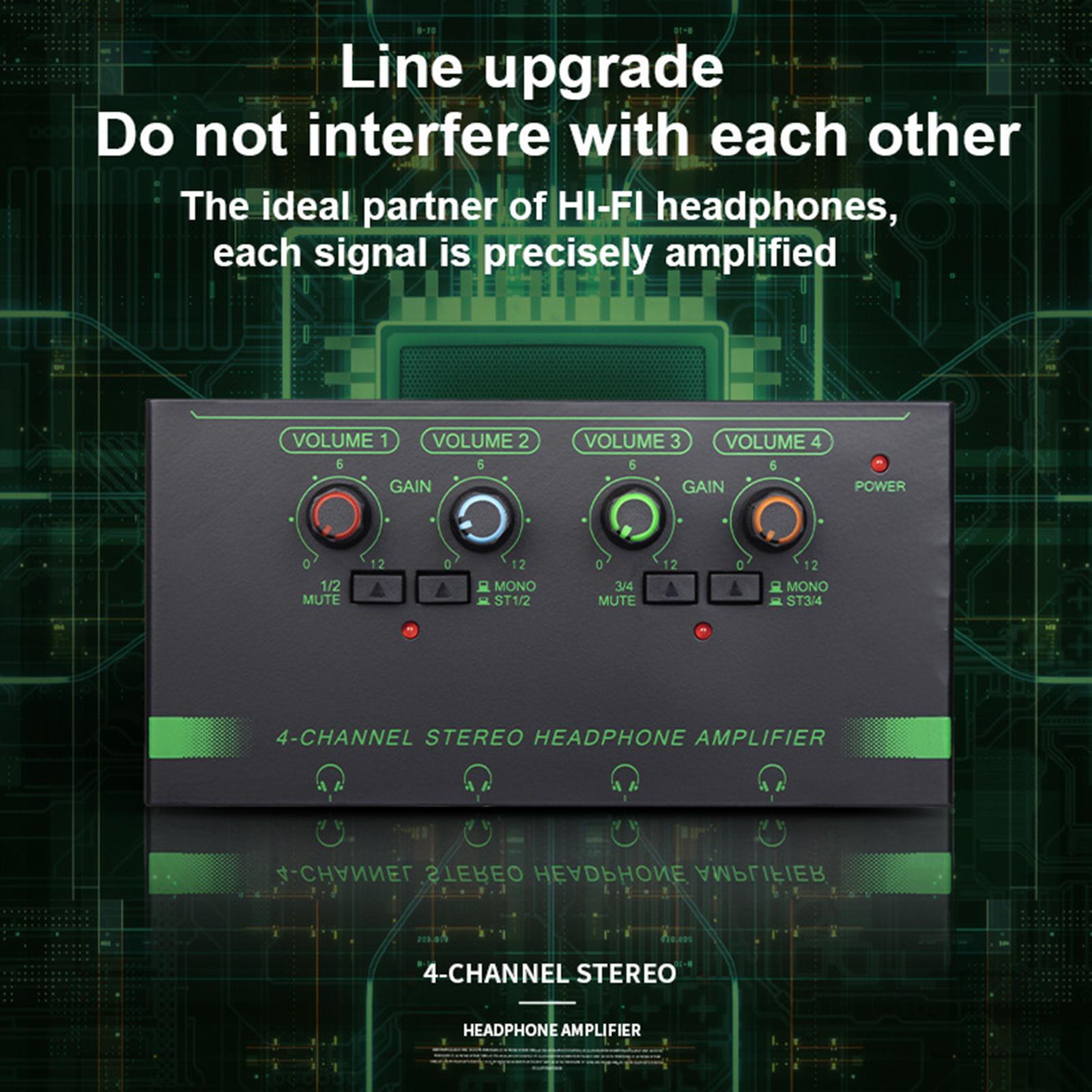 4 Channels Headphone Power Amplifier Multi Channel Headphone Splitter 5V 8 Headphone Jacks Metal Stereo Audio Amplifier for Mixer