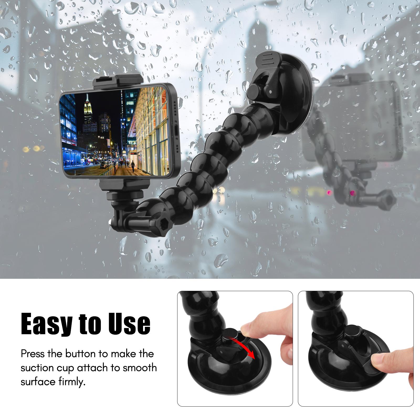 23cm Suction Cup Phone Mount Flexible Windshield Smartphone Mount 360°Rotatable 1/4 Inch Screw Hole with Phone Holder