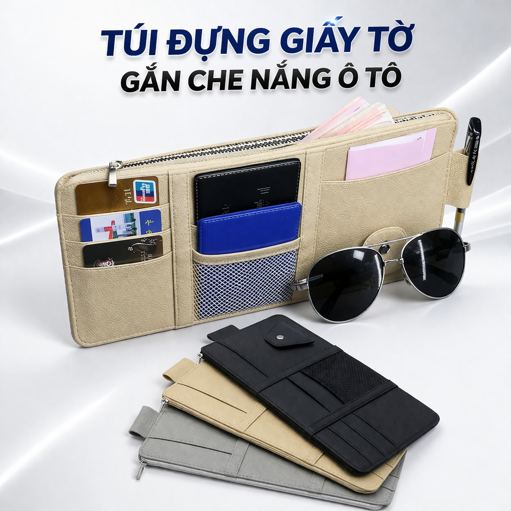 Bán Chạy! Túi Treo Che Nắng Ô Tô Đa Năng – Giữ Giấy Tờ, Kính Mắt Gọn Gàng, Sang Trọng Cao Cấp