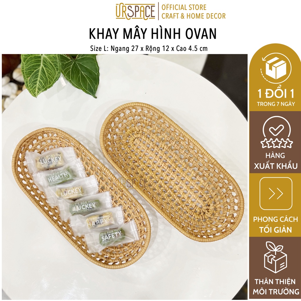 Khay mây URSPACE đựng bánh mì, muỗng nĩa, bánh kẹo, trang trí decor/ OVAL RATTAN TRAY