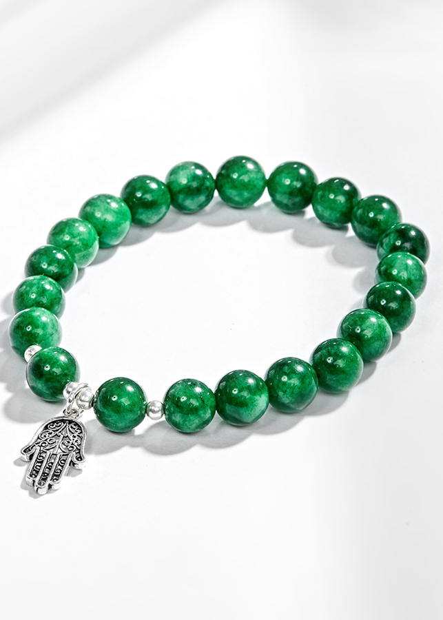 Vòng Tay Đá Cẩm Thạch Phối Bàn Tay Hamsa Bạc