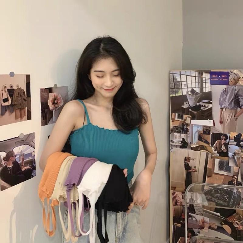 Áo 2 dây len tăm viền lượn sóng