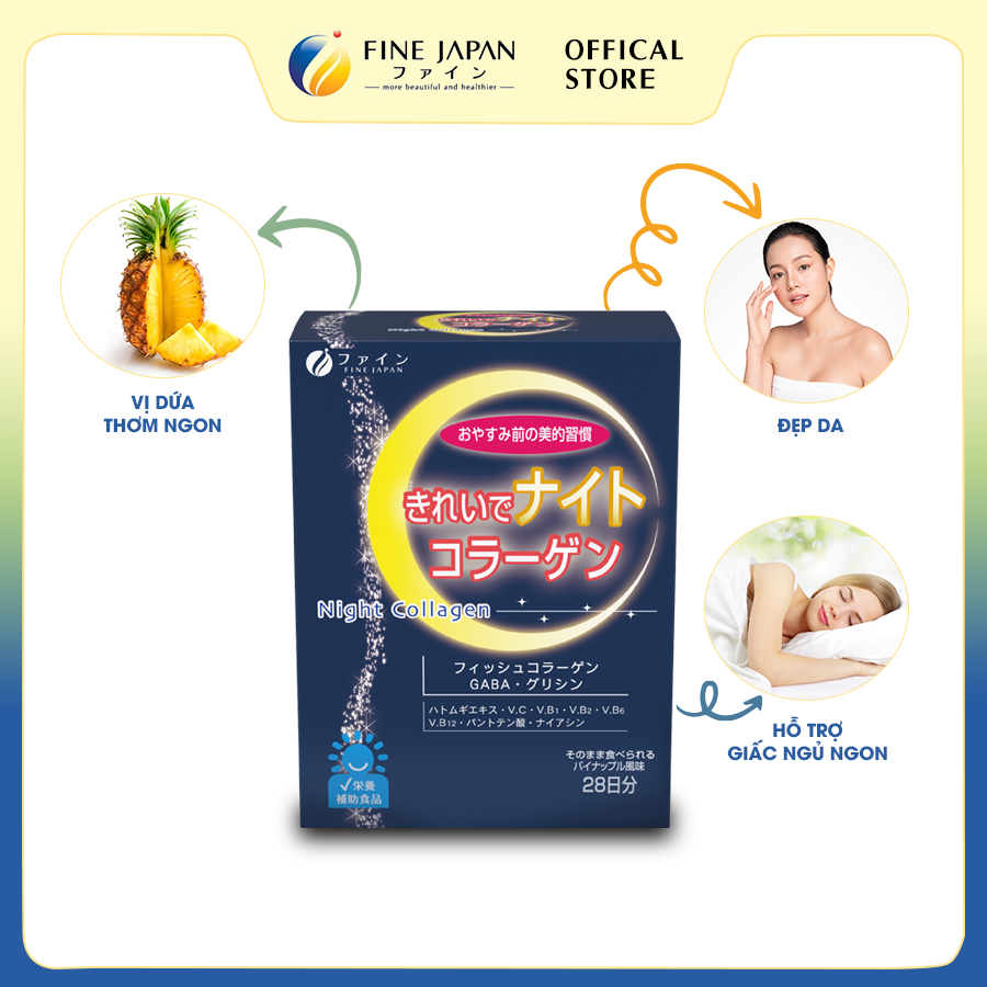 Bột Uống Hỗ Trợ Giấc Ngủ & Đẹp Da Night Collagen FINE JAPAN 28 thanh