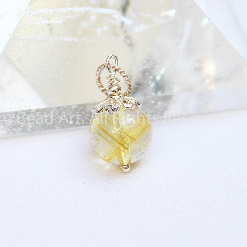 Mặt Dây Chuyền Thạch Anh Tóc Vàng (Golden Rutilated Quartz) Tự Nhiên 9mm Loại A, Trang Sức Đá Phong Thuỷ, Mệnh Thổ, Kim - Bead Art