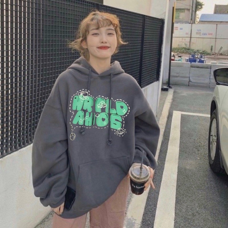 Áo khoác nam nữ Hoodie nỉ trơn Basic in chữ NỔI form rộng có mũ Ulzzang giá rẻ couple