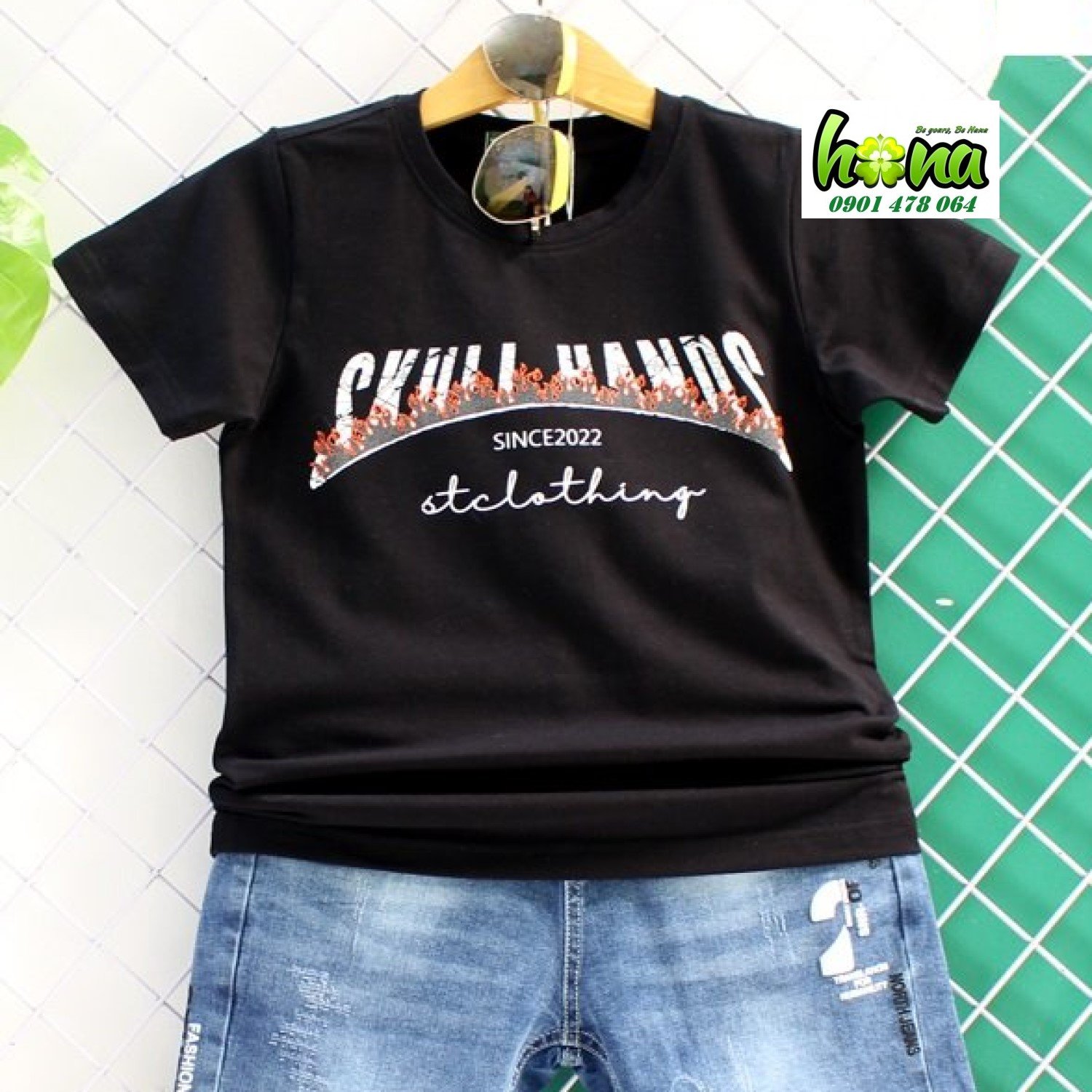 K0003419 Áo thun cotton 4 chiều quần jean lửng co giãn bé trai từ 26-48kg