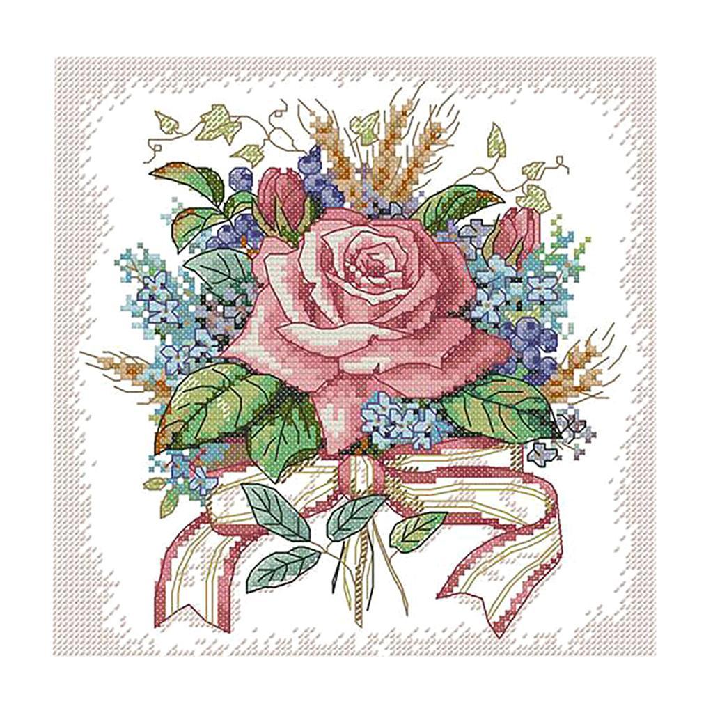 DIY Stamped Cross Stitch Kit Pre-Printed Pattern - Flower 14 Count 28×42 cm