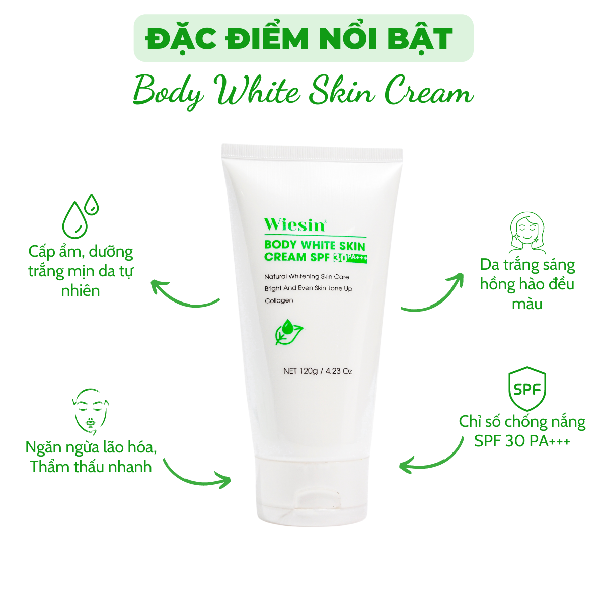 Kem body trắng da toàn thân có chống nắng Wiesin Body White Skin Cream 120g - WS06