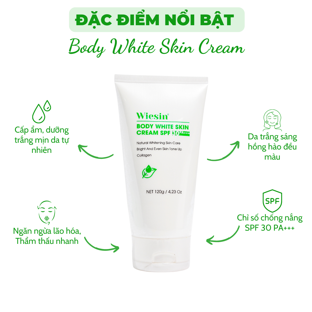 Kem body trắng da toàn thân có chống nắng (Tone Up) Wiesin Body White Skin Cream 120g - WS06