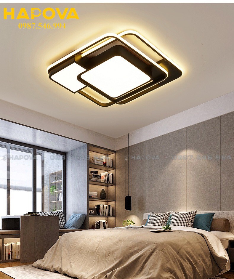 Đèn ốp trần trang trí hình vuông HAPOVA 1089 Điều chỉnh ánh sáng 3 màu