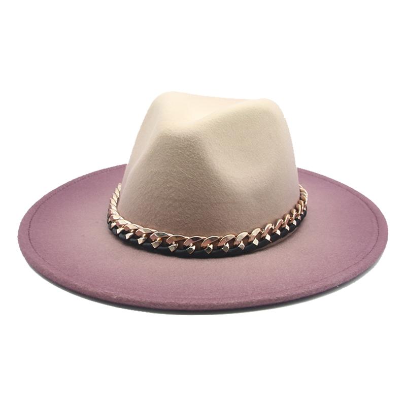 Nón Fedora Gradient Màu Dây Chuyền Vàng Ban Nhạc Nữ Nón Mùa Đông Rộng Vành Jazz Mũ Vintage Cao Cấp Nỉ Mùa Đông Nón Sombreros de Mujer