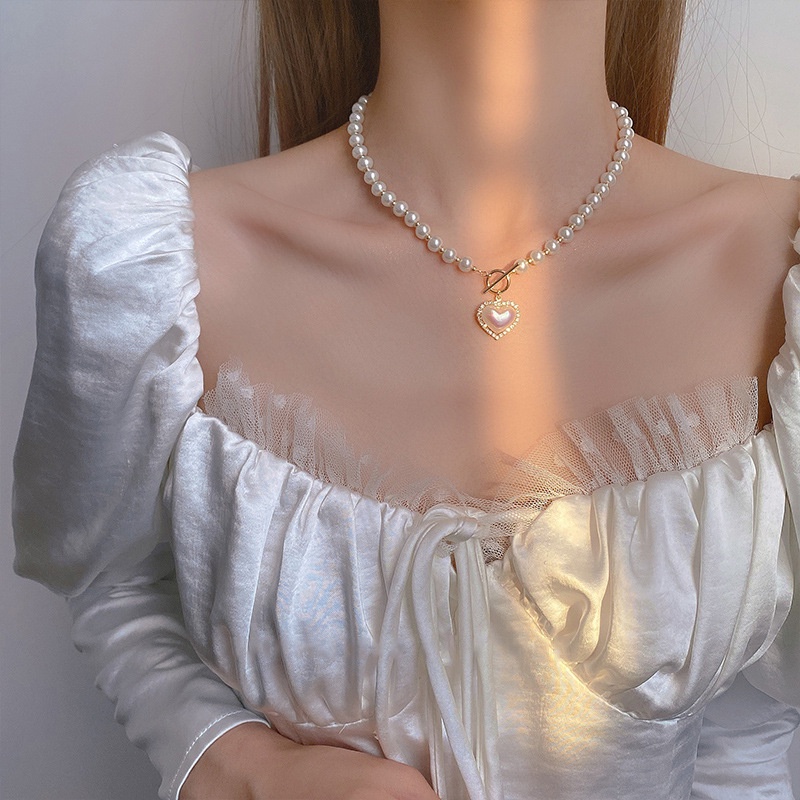 Vòng Cổ Choker Mặt Trái Tim Đính Ngọc Trai Thời Trang Cho Nữ