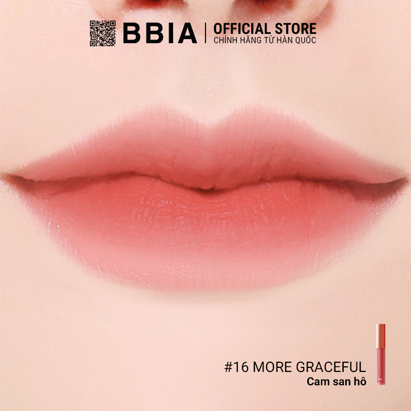 Son Kem Lì Bbia Last Velvet Lip Tint - 16 More Graceful 5g (Màu hồng đào sữa)