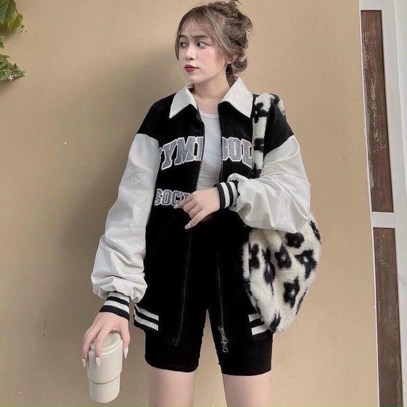 Áo khoác cổ sơmi không nón kaki nhung gân 2 lớp thêu chữ unisex ulzzang nam nữ ak840