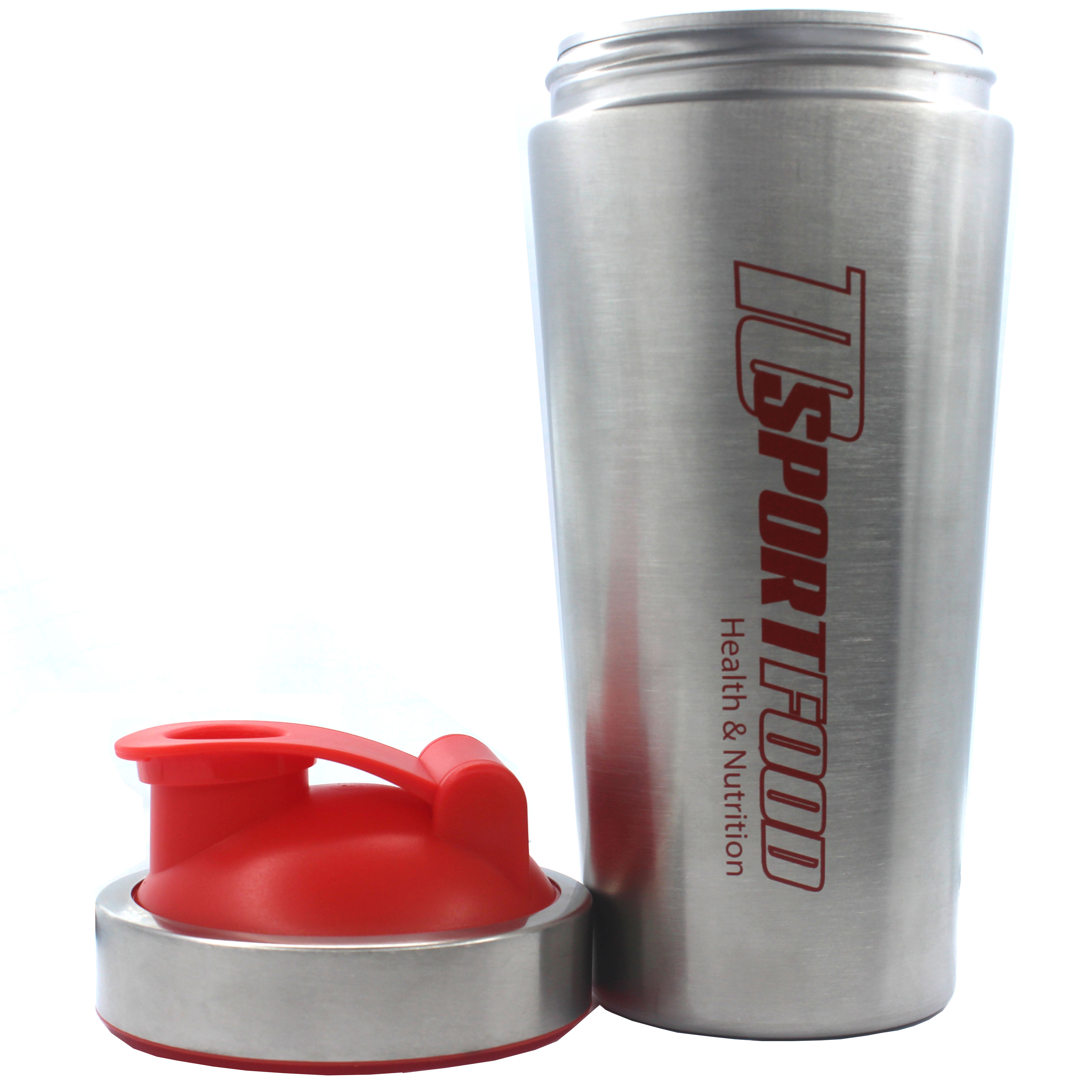 Bình lắc Shaker bằng INOX pha sữa cho người tập GYM hiệu TCSPORTFOOD - Bình nước thể thao Shaker 739 ml - Bình Trắng Bạc Nắp Đỏ