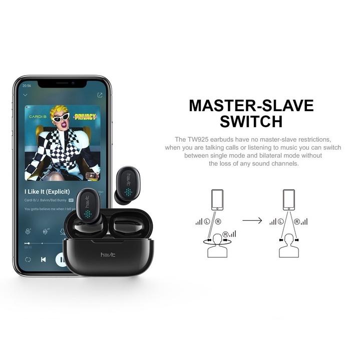 Tai Nghe Bluetooth True Wireless HAVIT TW925 Điều Khiển Cảm Ứng Thông Minh Với Micro Kép - Hàng Chính Hãng