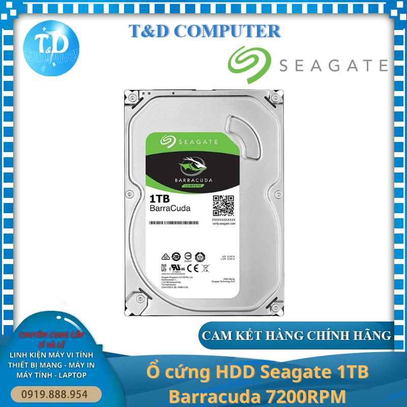 Ổ cứng HDD Seagate BarraCuda 1TB 3.5inch SATA III 64MB Cache 7200RPM - Hàng chính hãng FPT phân phối