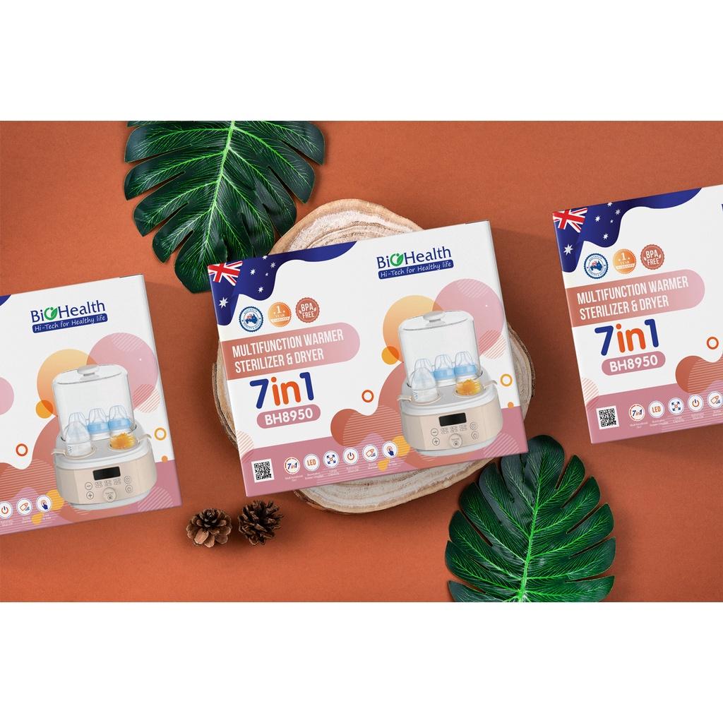 Máy hâm sữa tiệt trùng đa năng 7IN1 BioHealth BH8950 dung tích chứa 3 bình sữa, tự động tắt máy khi kết thúc