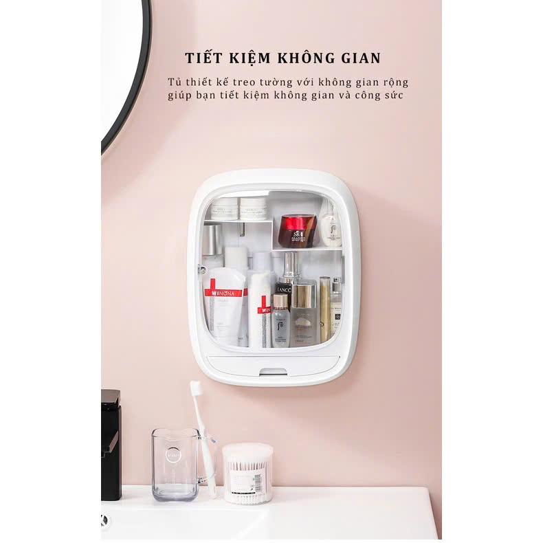 Kệ mỹ phẩm treo tường loại xịn Cicico365 chất nhựa ABS cao cấp 100% để đồ trang điểm trong nhà tắm không đục lỗ