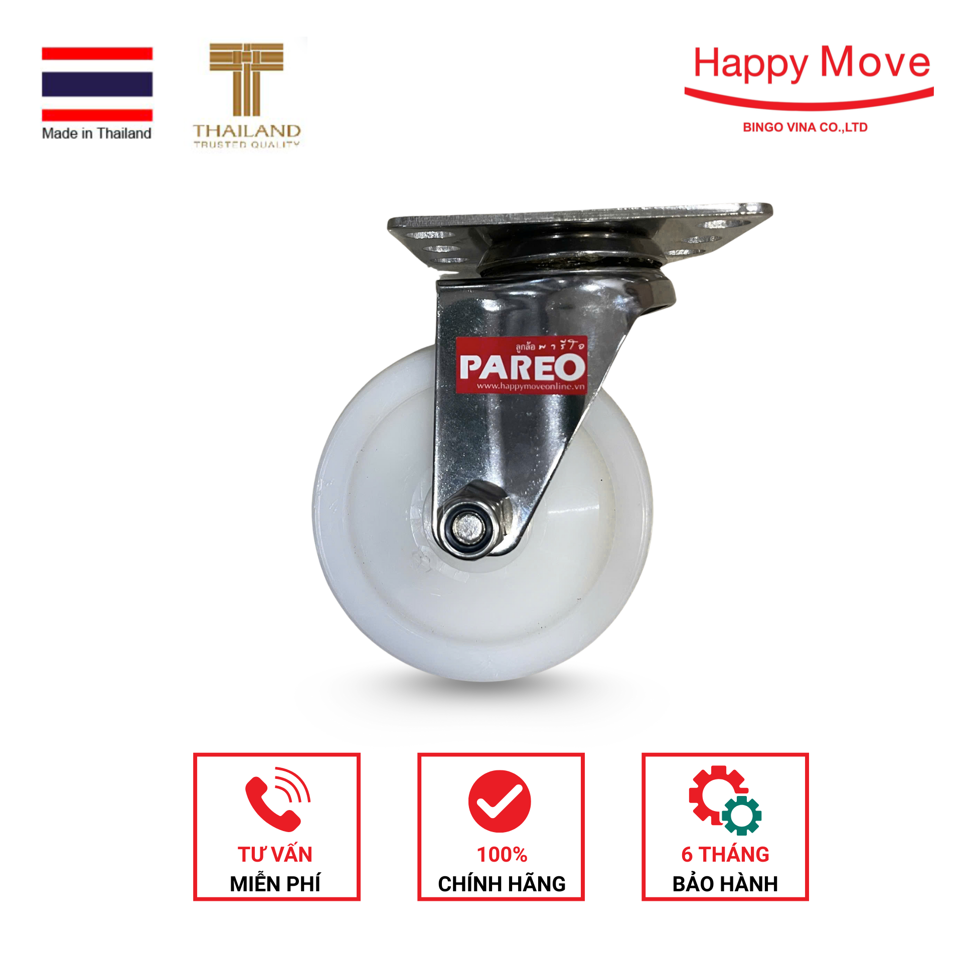 Bánh xe đẩy Nylon càng Inox 304 xoay 100x32mm - PAREO