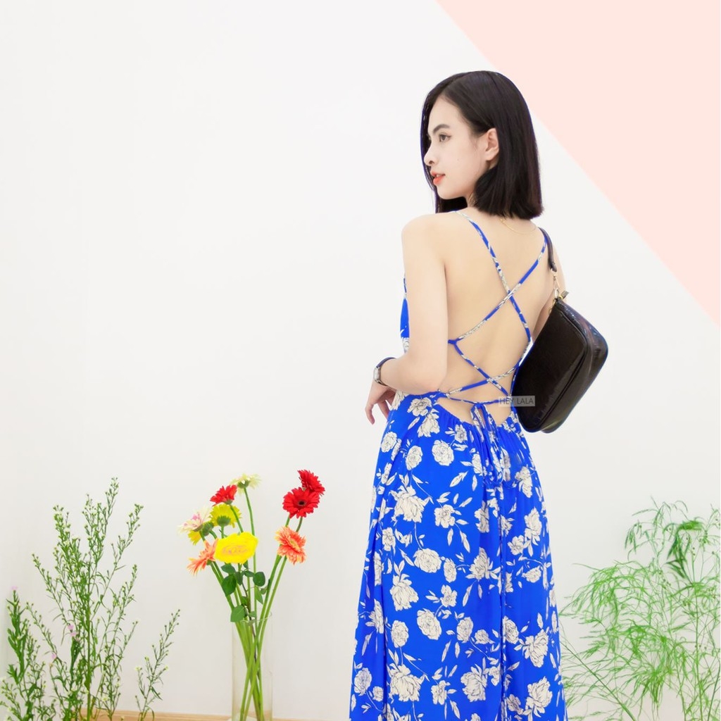 HEYLALA - Đầm maxi dây chéo lưng nữ đi biển