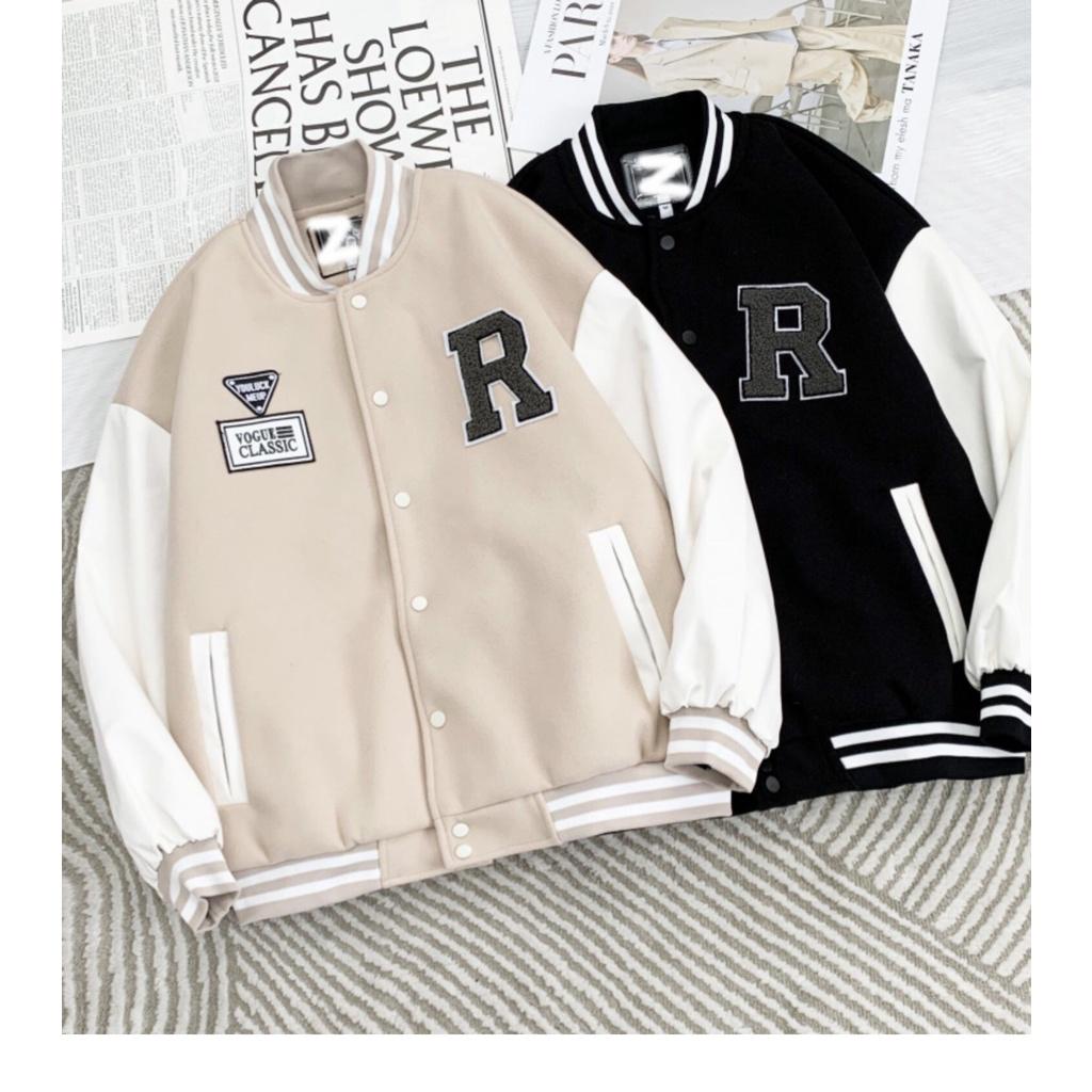 Áo Khoác Bomber Varsity Jacket Bóng Chày Thêu Chữ  Chất Da Lộn Lót Dù Form Rộng Basic Nam Nữ Unisex Couple Ulzzang