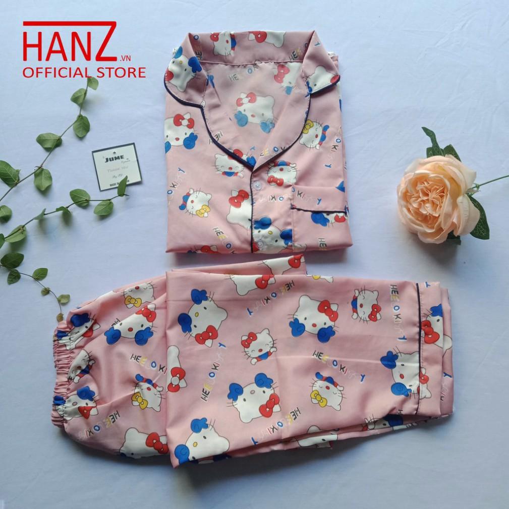 Bộ ngủ pijama lụa kate thái áo dài quần dài bộ mặc nhà mềm mại dễ thương H 1