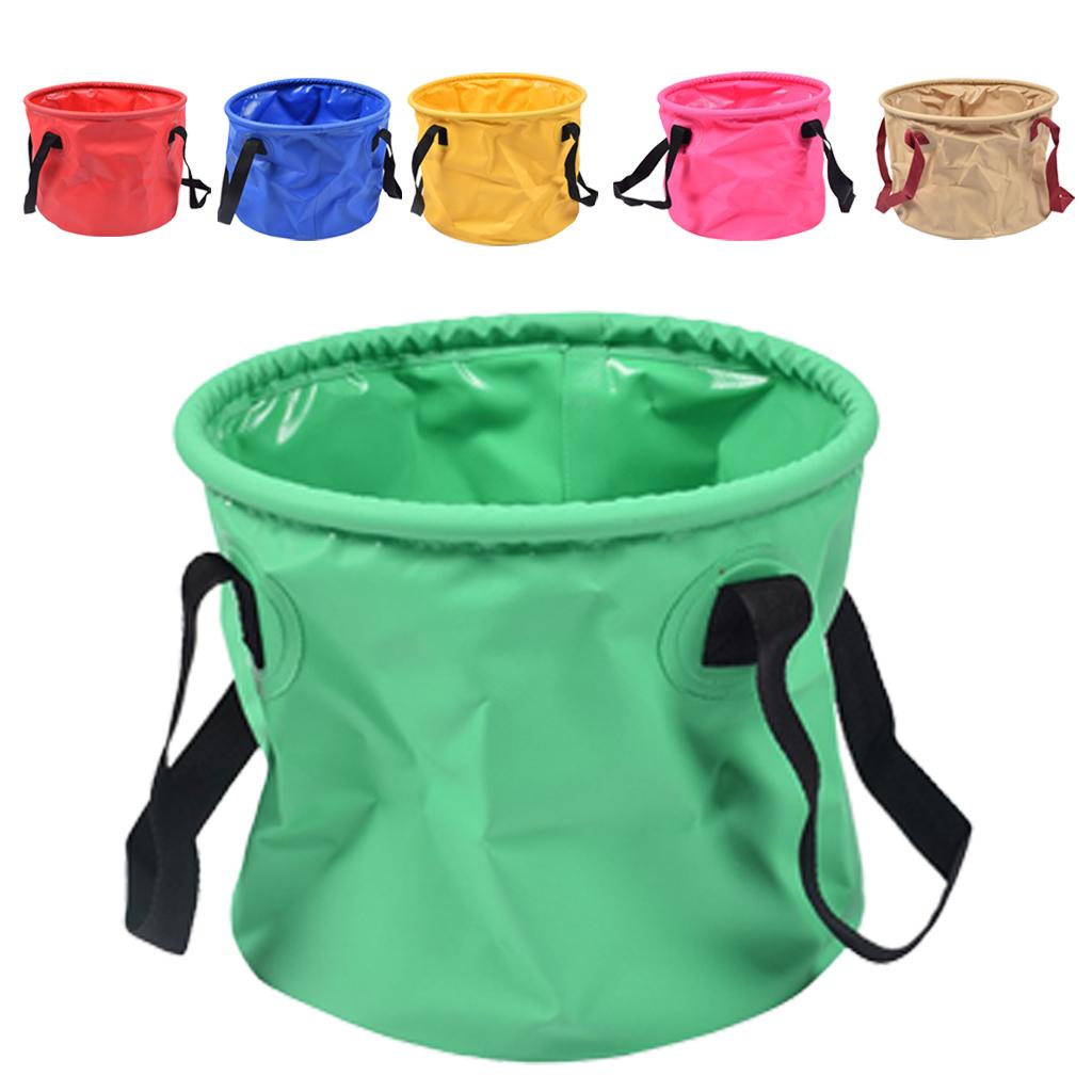 Outdoor Collapsible Water Bucket Carrier Leakproof Folding Pail Green 10L